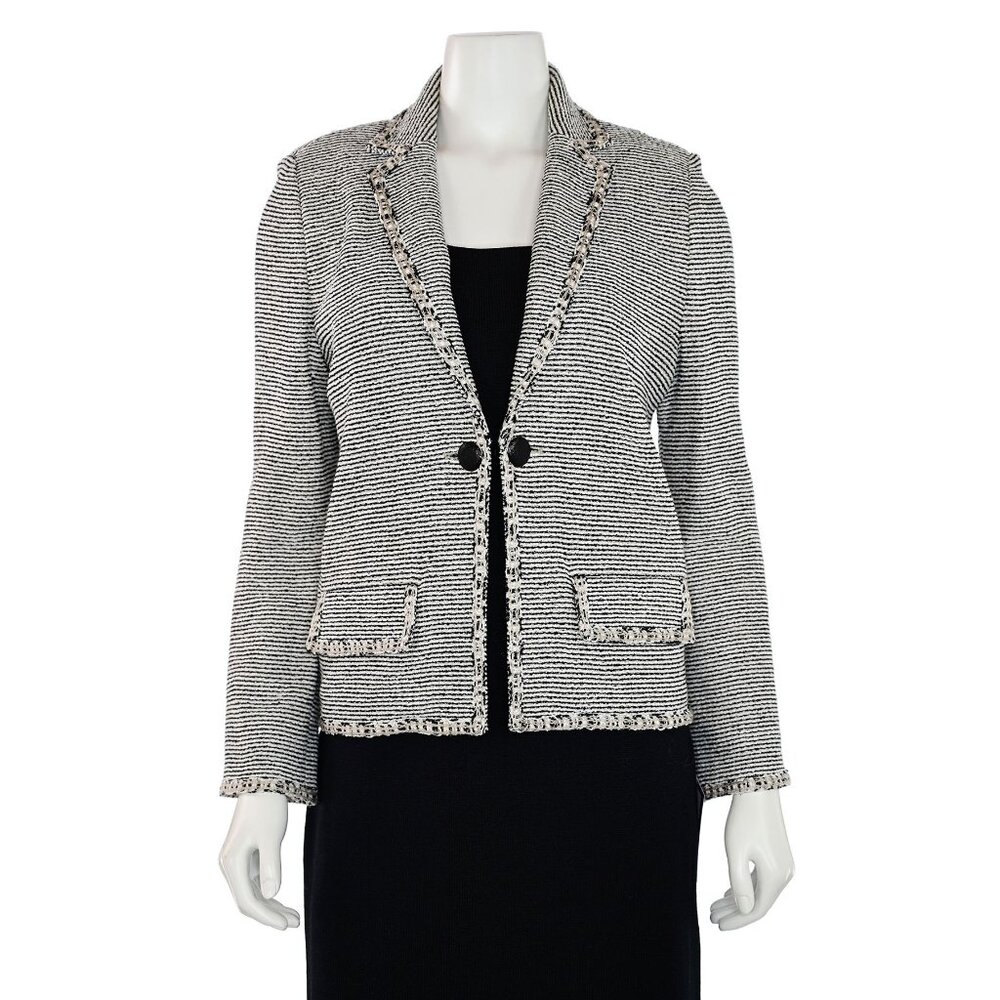 St. John Knits Micro Stripe Jacket in Khaki/Black Multi sz 6